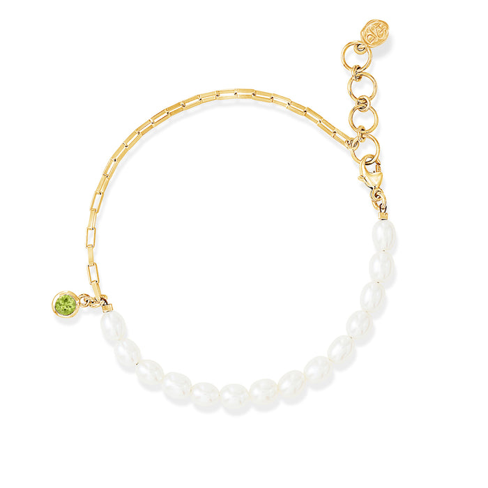 Dower & Hall Luna White Pearl Chain And Peridot Drop Bracelet