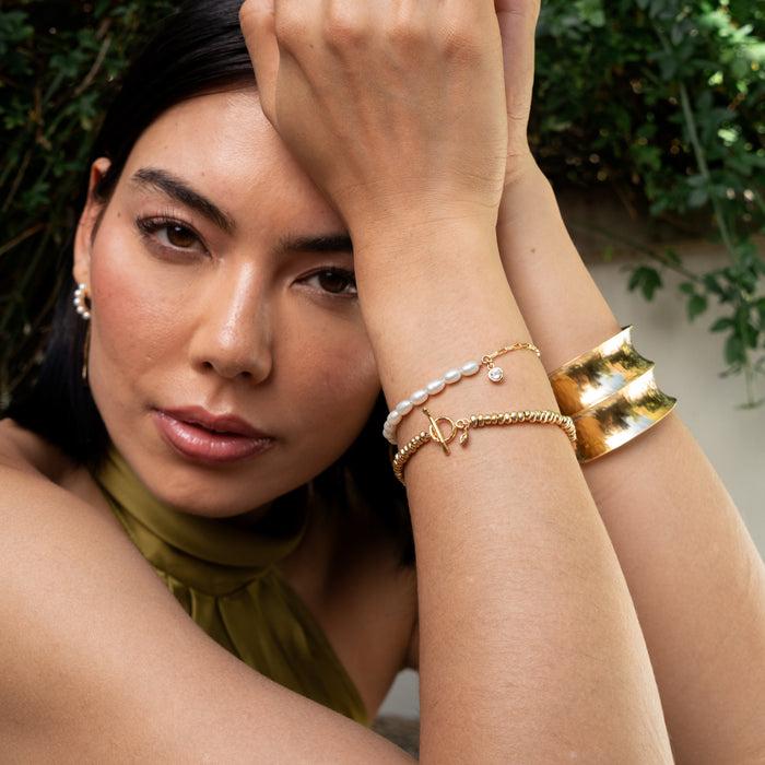 Dower & Hall Luna White Pearl Chain & White Topaz Drop Bracelet