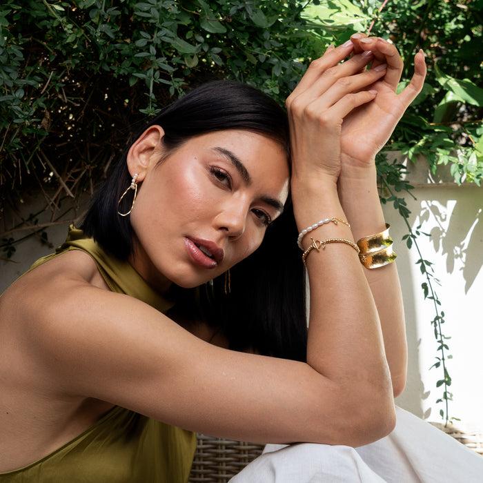 Dower & Hall Luna White Pearl Chain & White Topaz Drop Bracelet