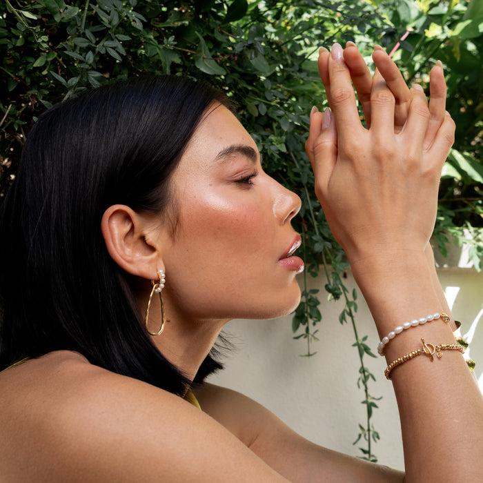 Dower & Hall Luna White Pearl Chain & White Topaz Drop Bracelet