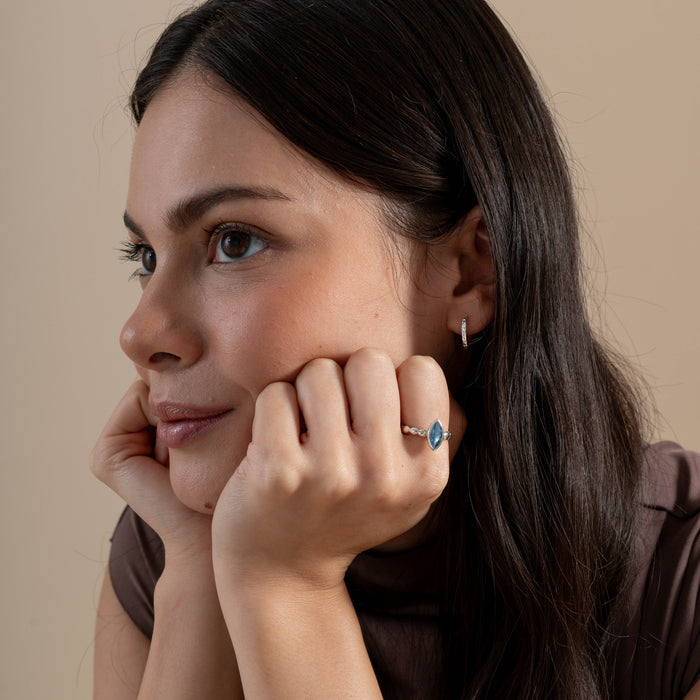 Dower & Hall Marquise Blue Topaz Dewdrop Twinkle Ring