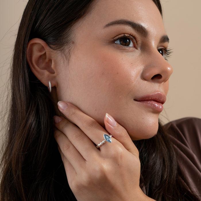 Dower & Hall Marquise Blue Topaz Dewdrop Twinkle Ring