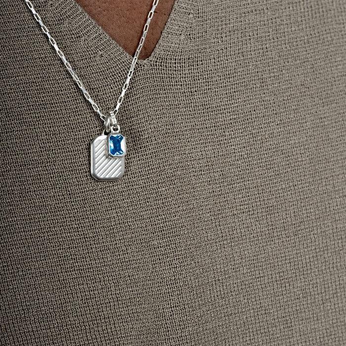 Dower & Hall Men's Blue Topaz Octagon Humbug Paperclip Necklace