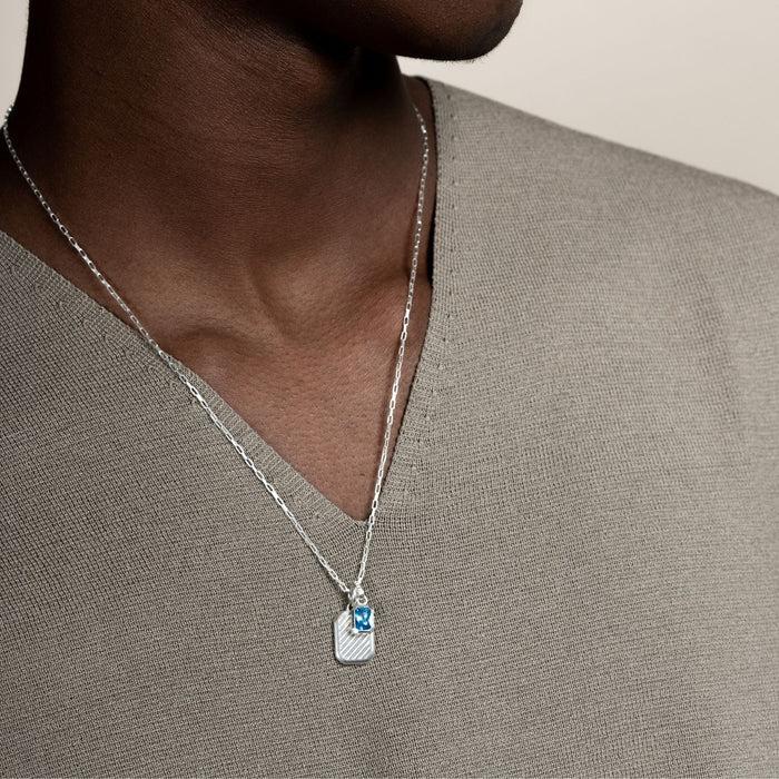Dower & Hall Men's Blue Topaz Octagon Humbug Paperclip Necklace