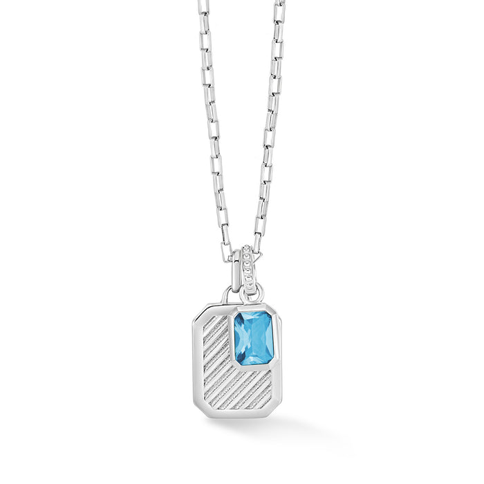 dower & hall Men's Blue Topaz Octagon Humbug Paperclip Necklace