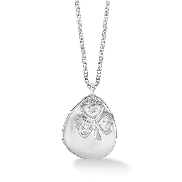 dower & hall Men's Engravable Large Pebble & Clover Pendant