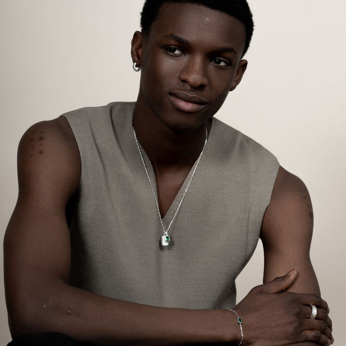 Dower & Hall Men's Green Garnet Octagon Humbug Paperclip Bracelet