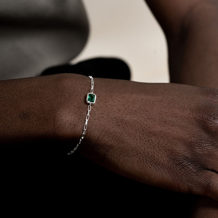 Dower & Hall Men's Green Garnet Octagon Humbug Paperclip Bracelet