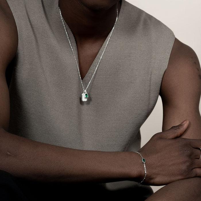 Dower & Hall Men's Green Garnet Octagon Humbug Paperclip Bracelet