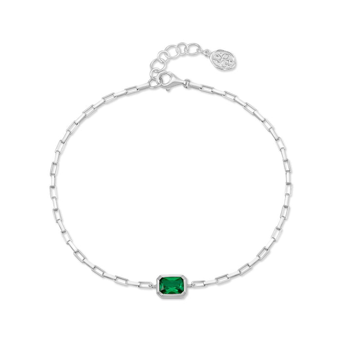 dower & hall Men's Green Garnet Octagon Humbug Paperclip Bracelet