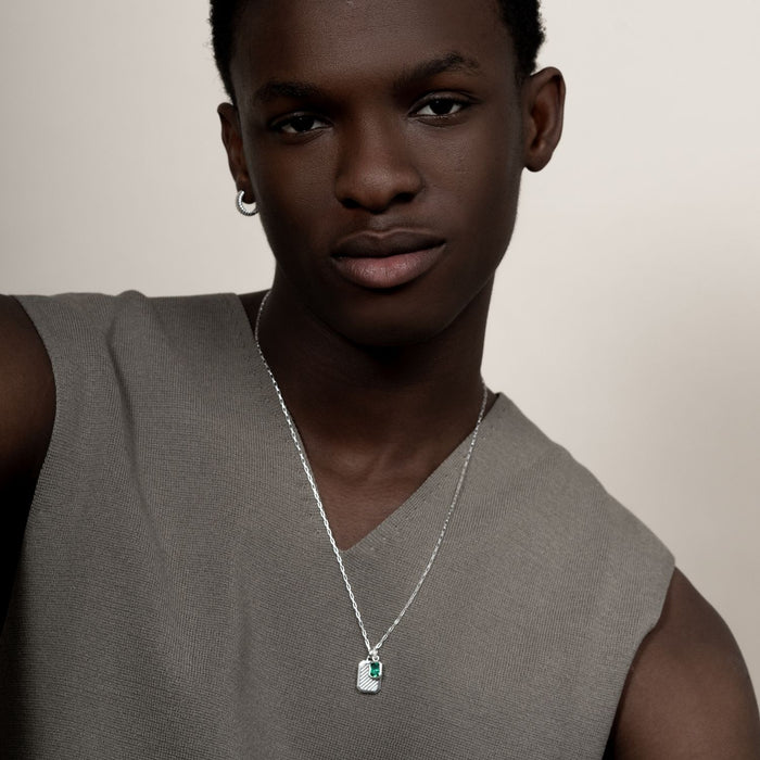 Dower & Hall Men's Green Garnet Octagon Humbug Paperclip Necklace