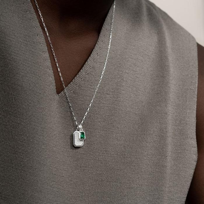 Dower & Hall Men's Green Garnet Octagon Humbug Paperclip Necklace