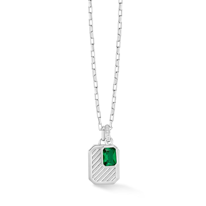 dower & hall Men's Green Garnet Octagon Humbug Paperclip Necklace