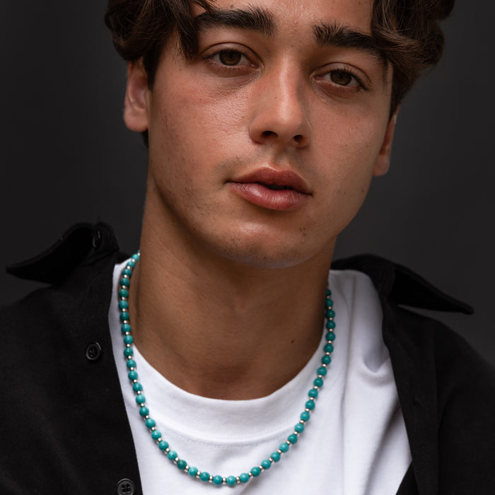 Dower & Hall Men's Green Turquoise & Halo Bead Necklace