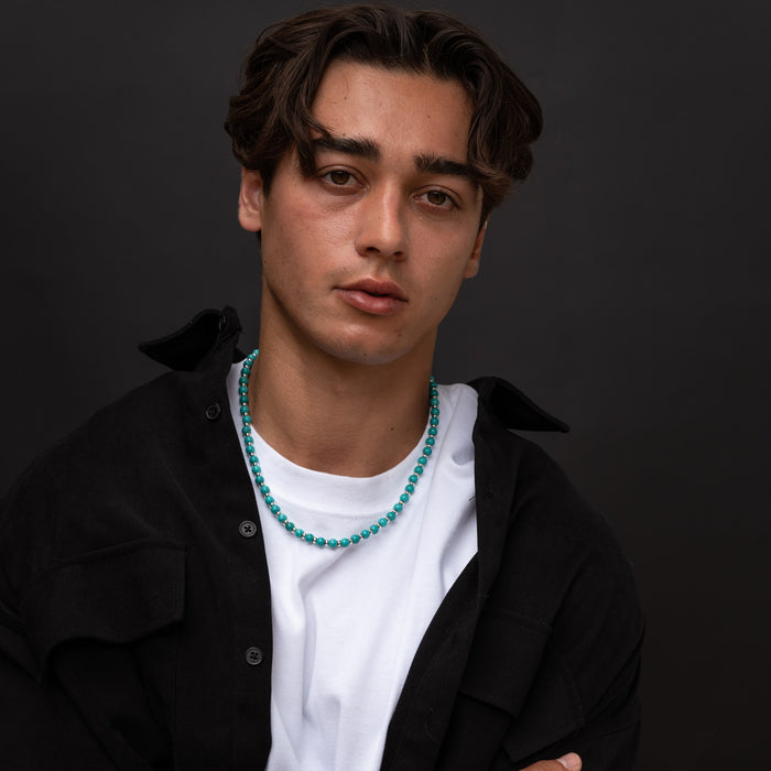 Dower & Hall Men's Green Turquoise & Halo Bead Necklace