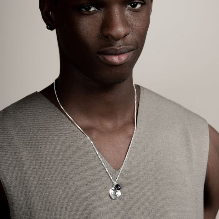 Dower & Hall Men's Hammered Disc & Peacock Freshwater Pearl Pendant