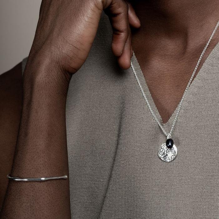 Dower & Hall Men's Hammered Disc & Peacock Freshwater Pearl Pendant