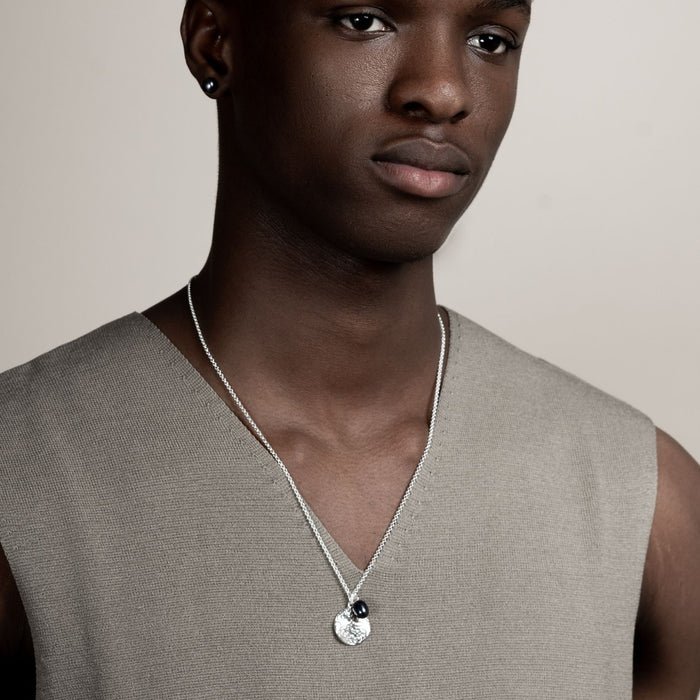 Dower & Hall Men's Hammered Disc & Peacock Freshwater Pearl Pendant