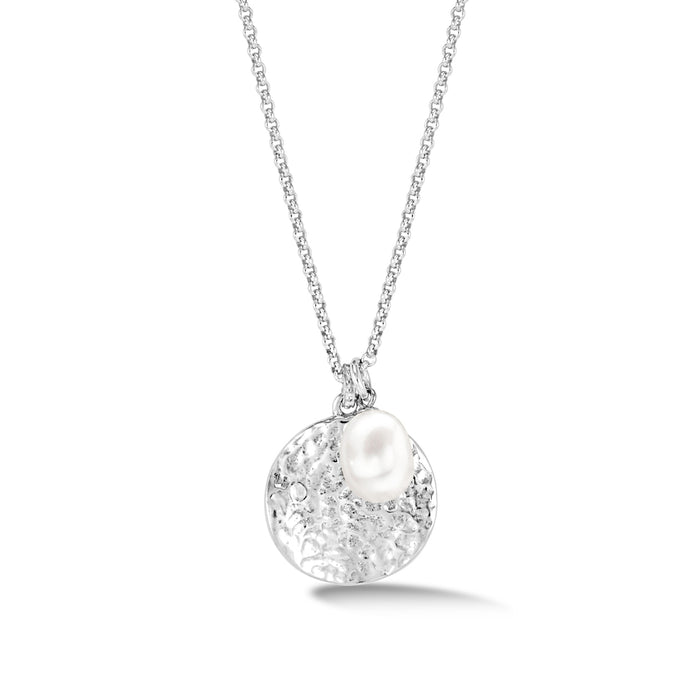dower & hall Men's Hammered Disc & White Freshwater Pearl Pendant