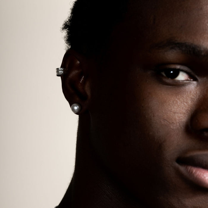 Dower & Hall Men's Single 8mm Dove Grey Freshwater Pearl Stud