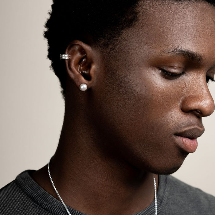 Dower & Hall Men's Single 8mm White Freshwater Pearl Stud