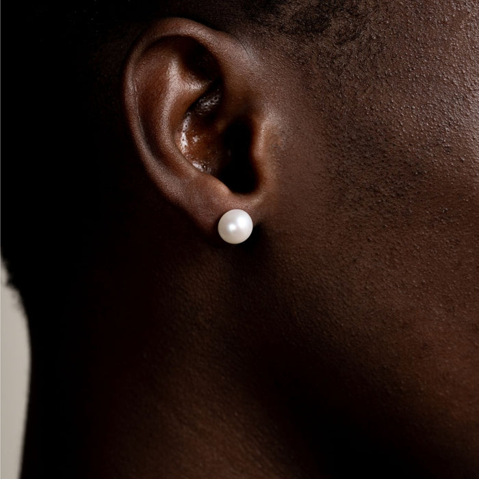 Dower & Hall Men's Single 8mm White Freshwater Pearl Stud