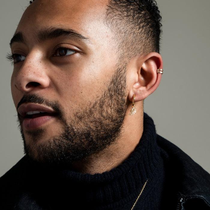 Dower & Hall Men's Single Hoop With Feather Drop Earring