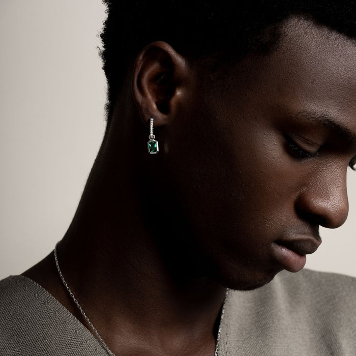 Dower & Hall Men's Single Hoop With Green Garnet Drop Earring