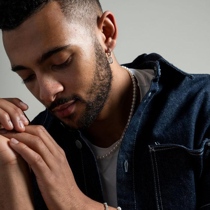 Dower & Hall Men's Single Hoop With Moonstone Drop Earring