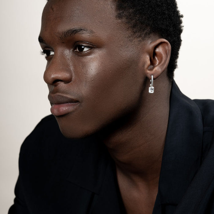 Dower & Hall Men's Single Hoop With White Topaz Drop Earring