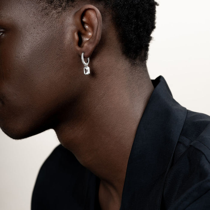 Dower & Hall Men's Single Hoop With White Topaz Drop Earring