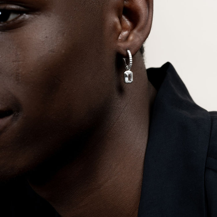 Dower & Hall Men's Single Hoop With White Topaz Drop Earring