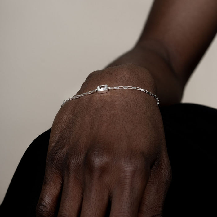 Dower & Hall Men's White Topaz Octagon Humbug Paperclip Bracelet