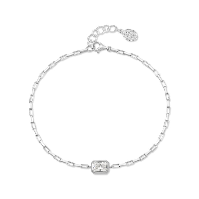 dower & hall Men's White Topaz Octagon Humbug Paperclip Bracelet