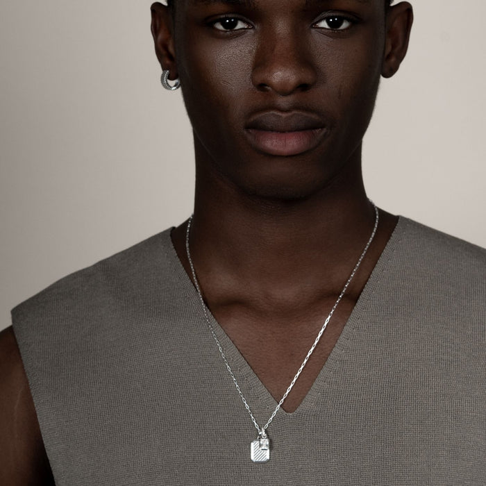 Dower & Hall Men's White Topaz Octagon Humbug Paperclip Necklace