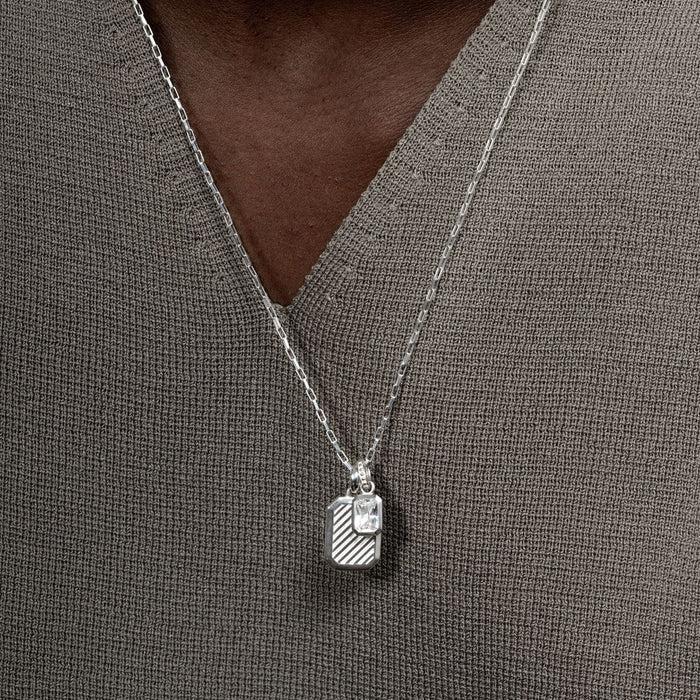 Dower & Hall Men's White Topaz Octagon Humbug Paperclip Necklace