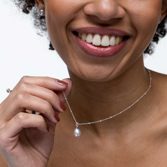 Dower & Hall Timeless Adjustable 10mm Oval Dove Grey Freshwater Pearl Pendant