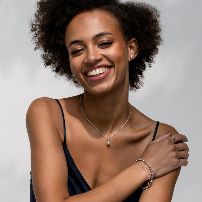 Dower & Hall Timeless Adjustable 10mm Oval Dove Grey Freshwater Pearl Pendant