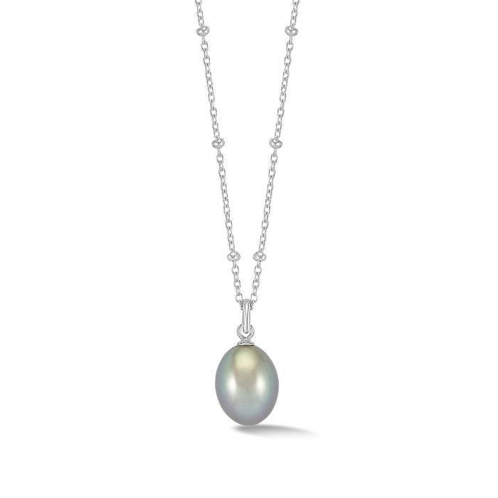 dower & hall Timeless Adjustable 10mm Oval Dove Grey Freshwater Pearl Pendant