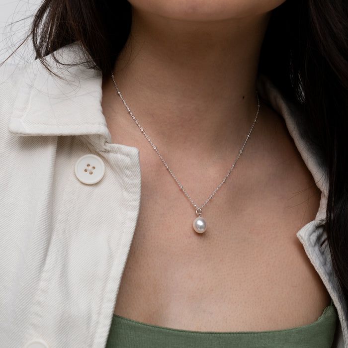 Dower & Hall Timeless Adjustable 10mm Oval White Freshwater Pearl Pendant