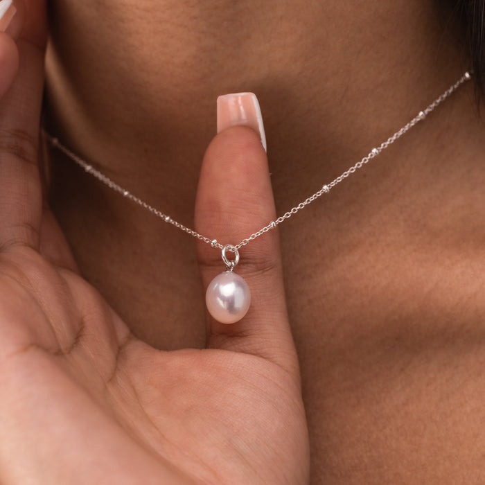 Dower & Hall Timeless Adjustable 10mm Oval White Freshwater Pearl Pendant