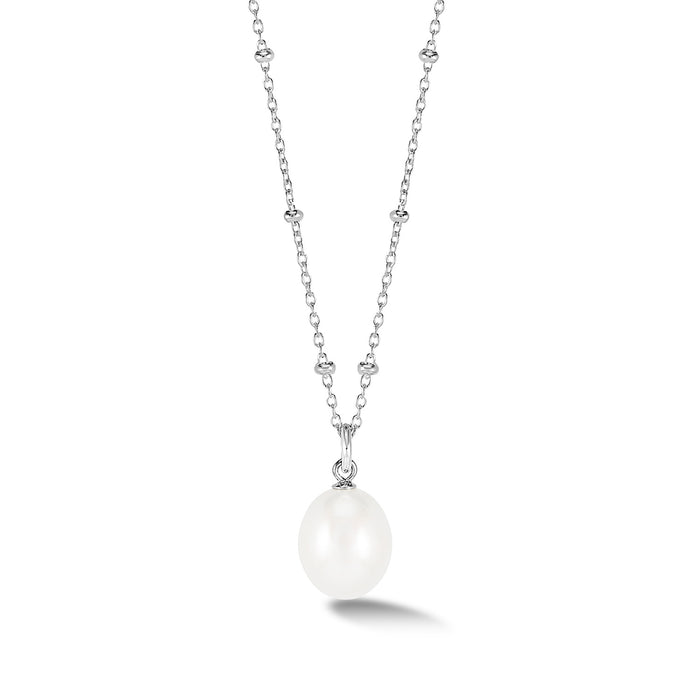 dower & hall Timeless Adjustable 10mm Oval White Freshwater Pearl Pendant