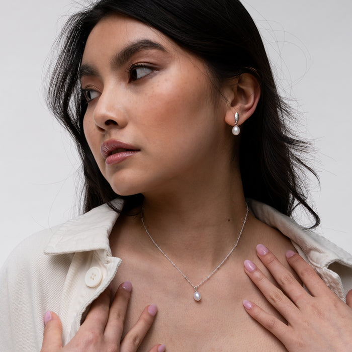 Dower & Hall Timeless Adjustable 8mm Oval White Pearl Pendant