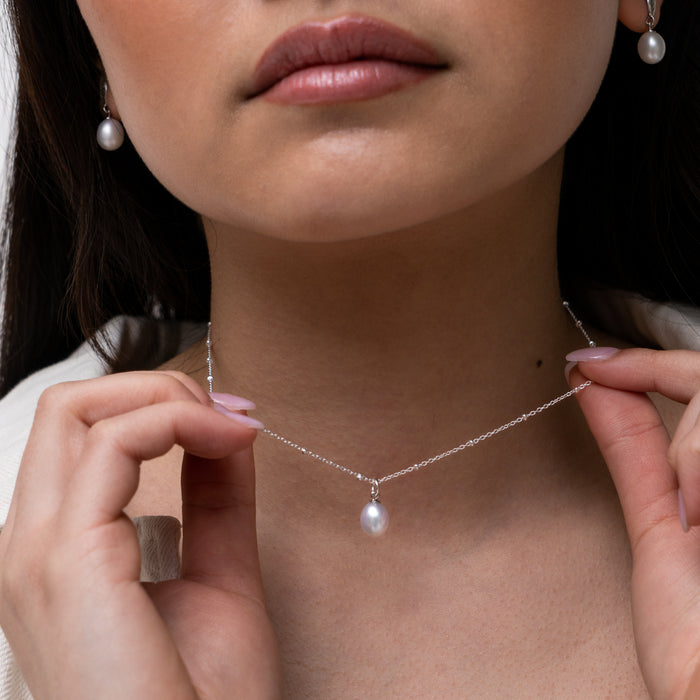 Dower & Hall Timeless Adjustable 8mm Oval White Pearl Pendant