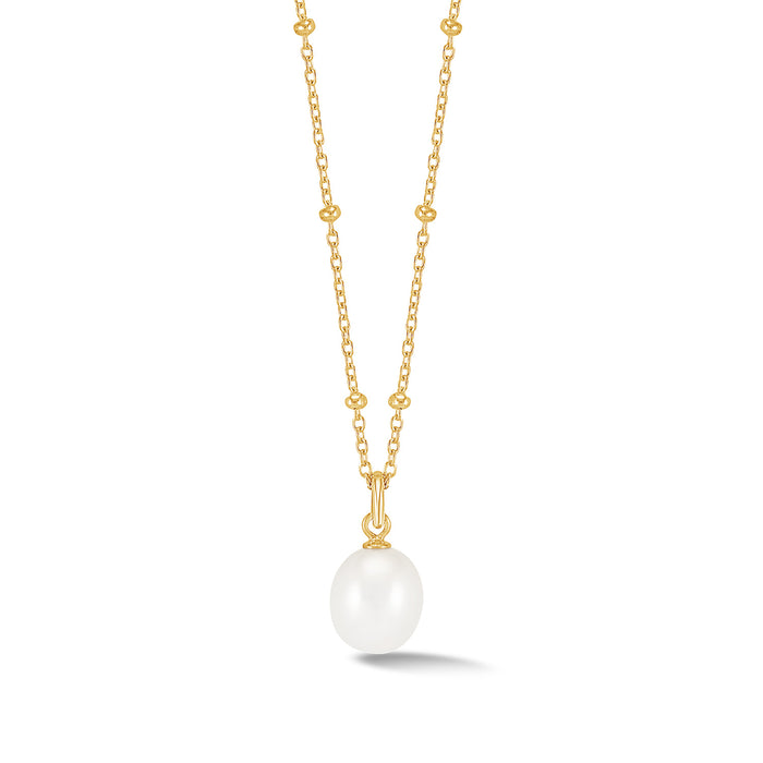 Dower & Hall Timeless Adjustable 8mm Oval White Pearl Pendant