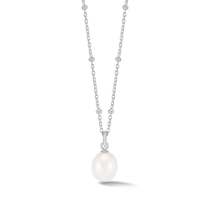 dower & hall Timeless Adjustable 8mm Oval White Pearl Pendant