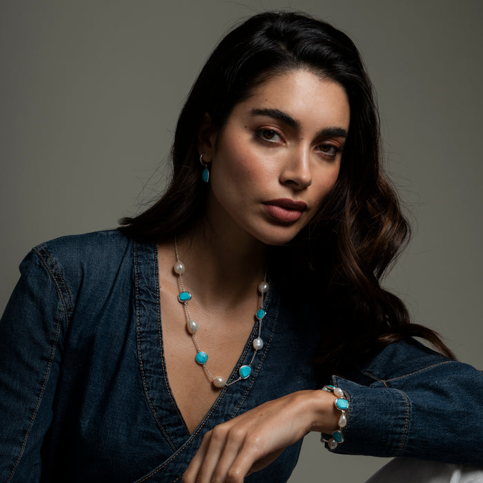 Dower & Hall Turquoise Gemstone & Baroque Pearl Pebble Necklace