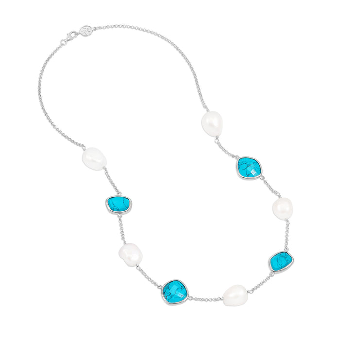 dower & hall Turquoise Gemstone & Baroque Pearl Pebble Necklace
