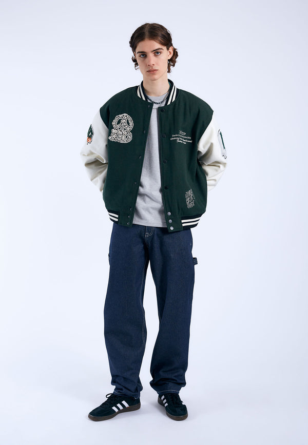 Dr Denim Annivarsity Jacket - Green Patched