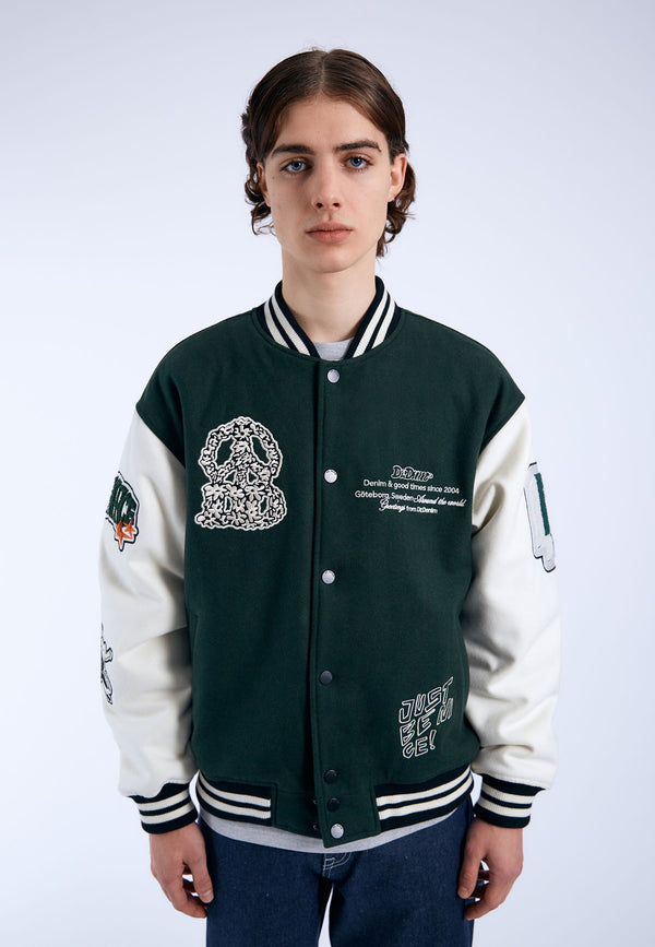 Dr Denim Annivarsity Jacket - Green Patched